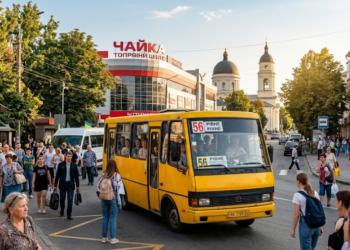 56 маршрутка на фоні ТРЦ Чайка