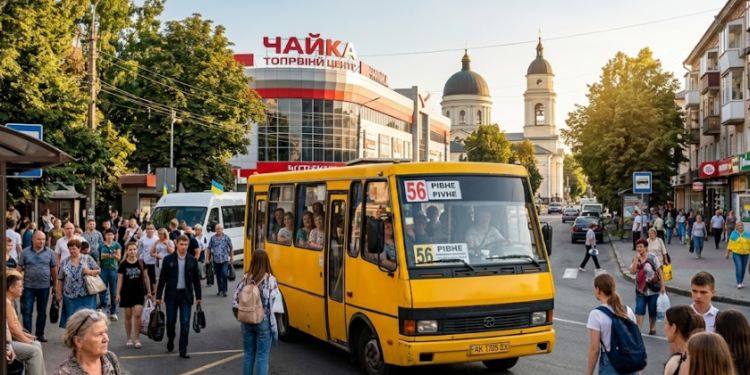 56 маршрутка на фоні ТРЦ Чайка