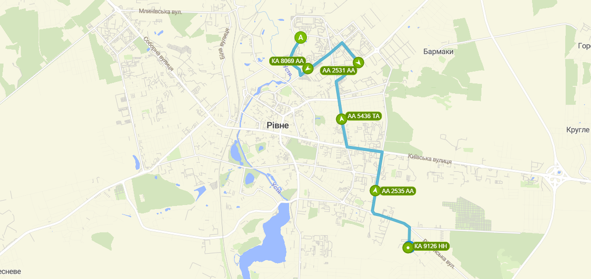 Схема руху маршруту №57 по місту Рівне