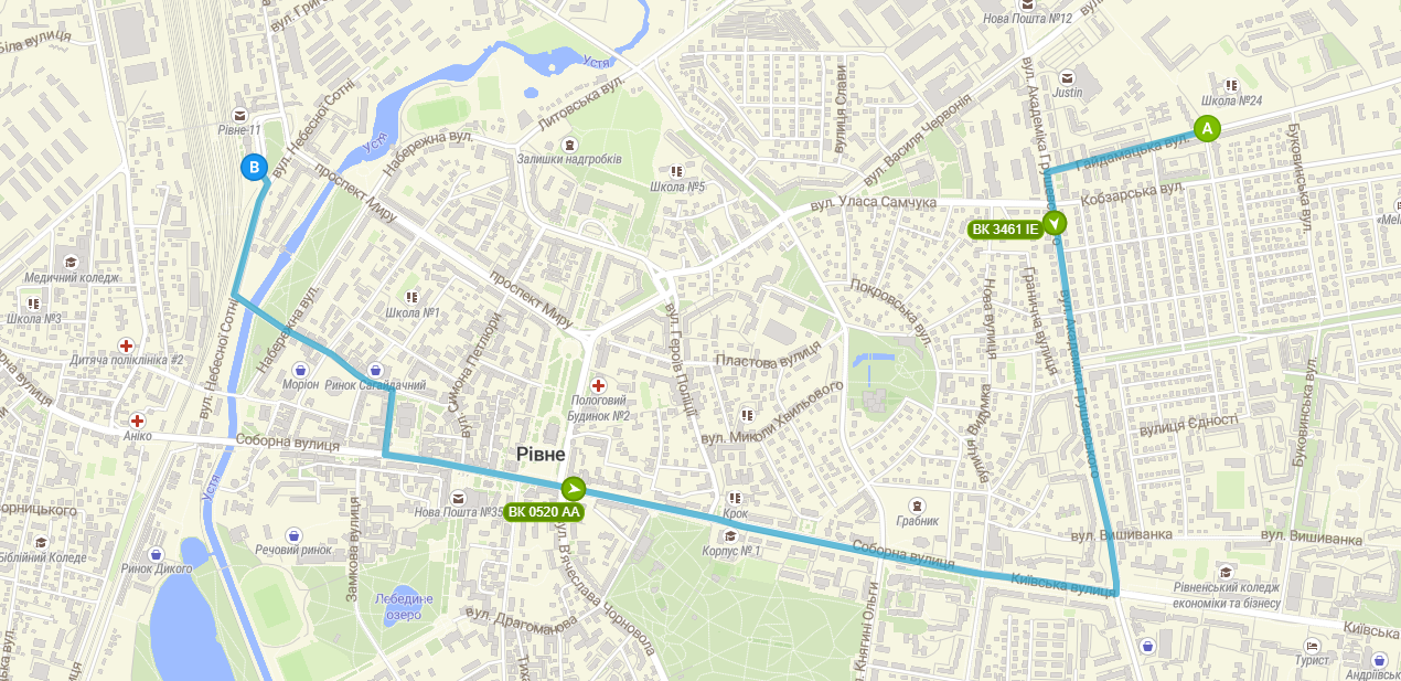 Актуальна схема руху маршруту автоубсу №56 в місті рівне