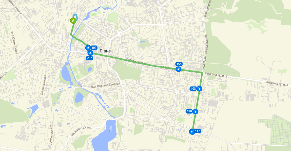 Схема руху тролейбусу №3 по місту Рівне